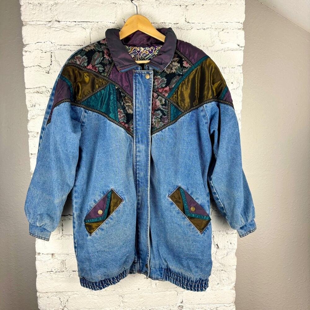 Vintage 90's Be In The Current Seen Denim Patchwork Trench Jacket